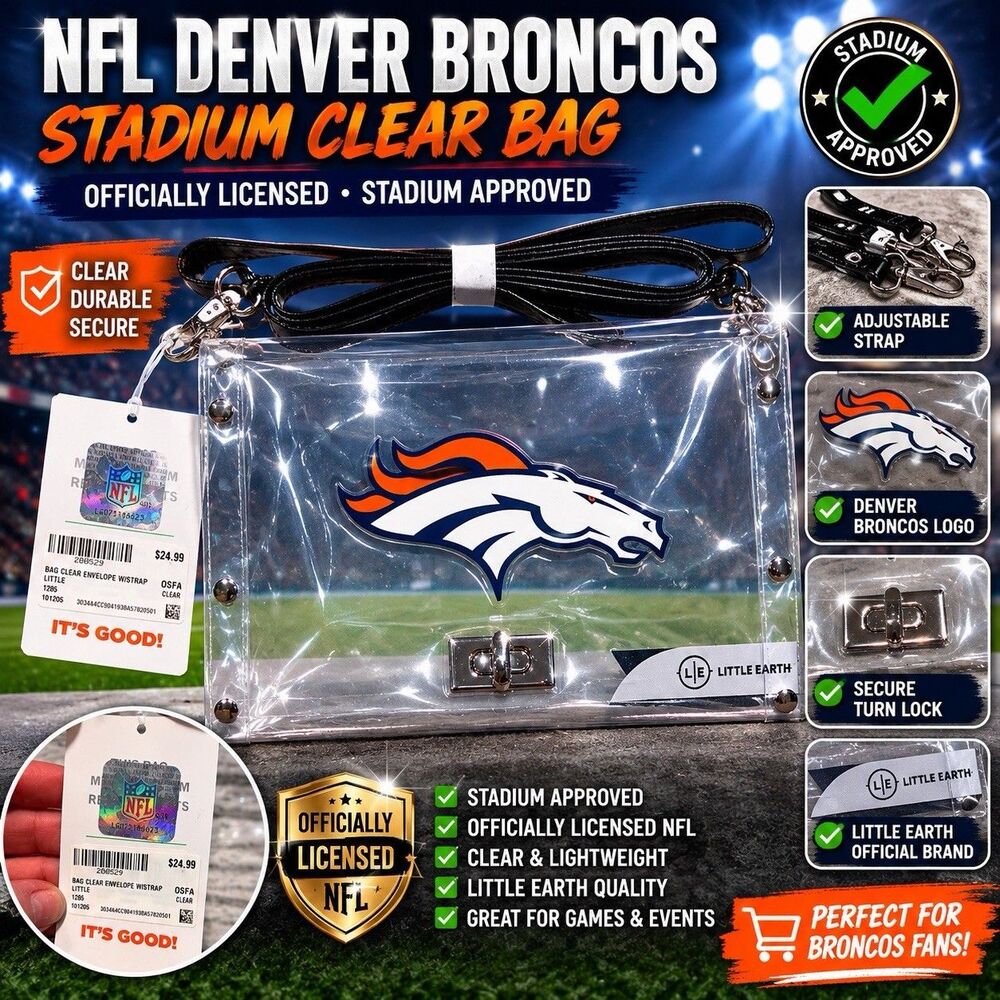 NWT Denver Broncos Clear Envelope Purse, NFL Crossbody Stadium Approved